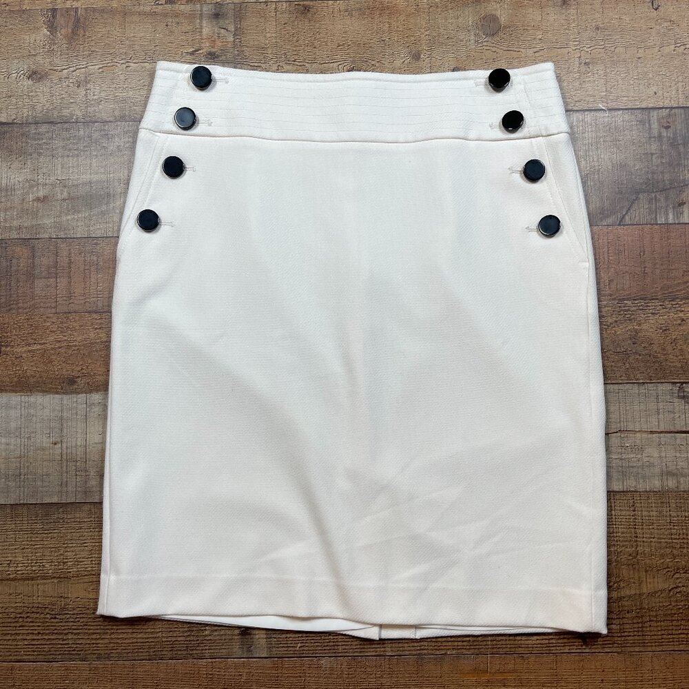 LOFT Cream with Black Buttons Lined Skirt size 12 - Picture 1 of 4